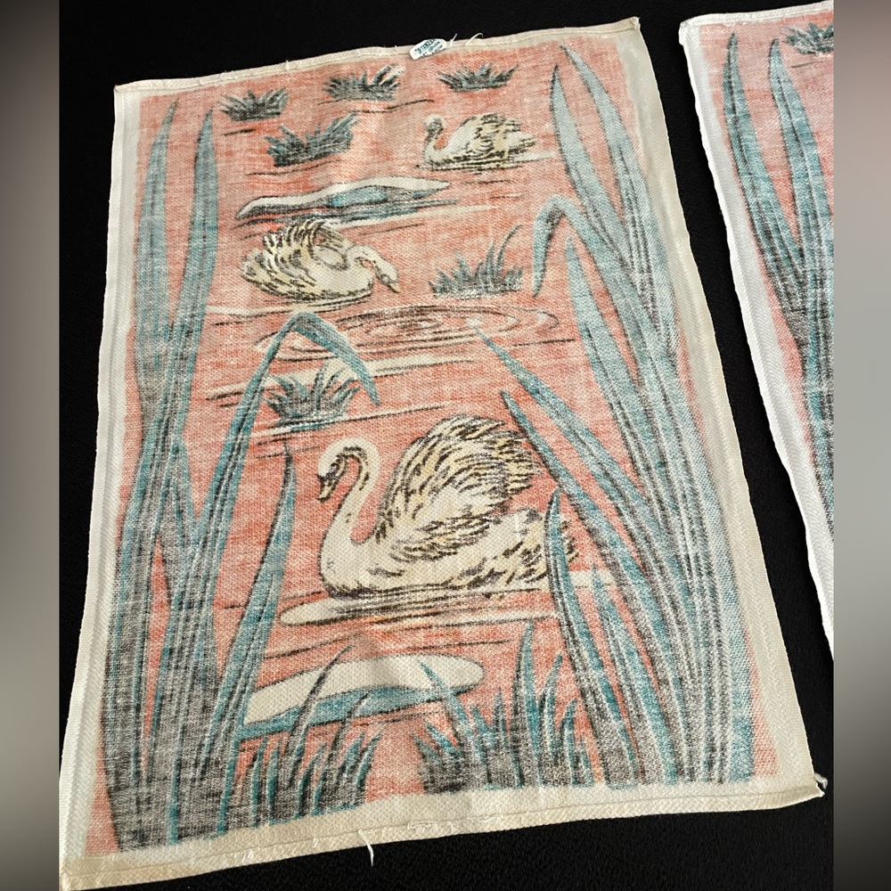 VTG mid-century Startex Handette orange/green swans decorative tea towels (x2) - Picture 8 of 12